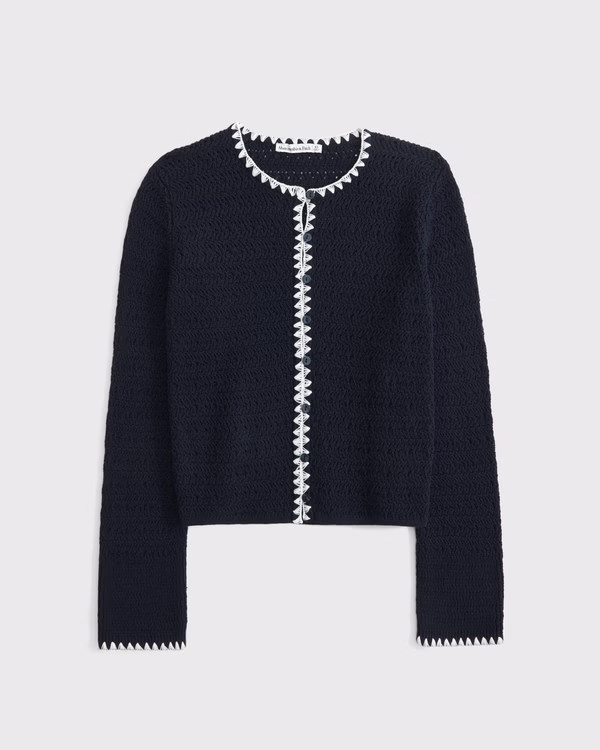 Women's Crochet-Style Crew Cardigan | Women's New Arrivals | Abercrombie.com | Abercrombie & Fitch (UK)