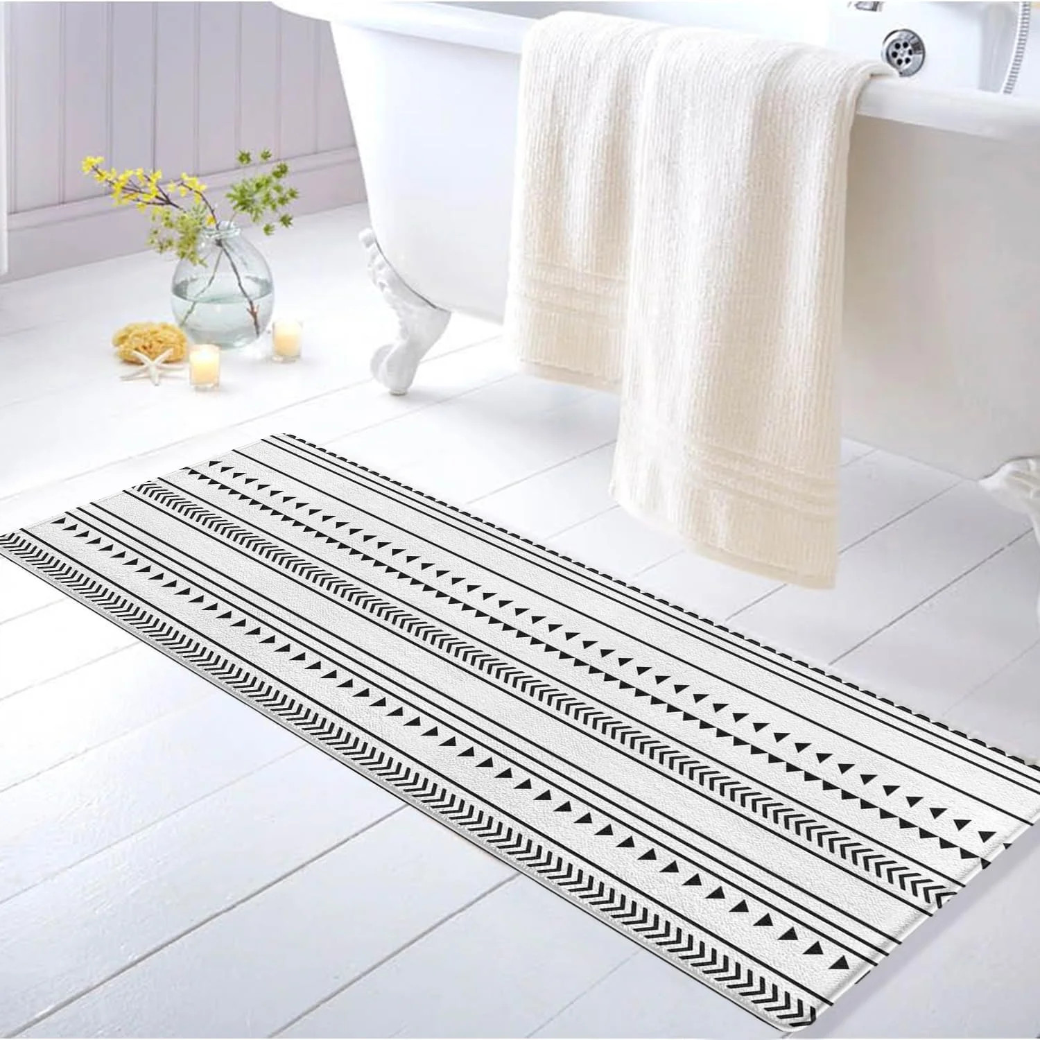 Boho Style Long Bath Mat,Geometric Moroccan Farmhouse Bathroom Rug,Imitation Cashmere Runner Rug ... | Walmart (US)