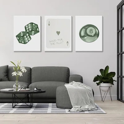 Green Poker Dice Canvas Wall Art Funky Y2K Trendy Preppy Pictures Lucky 8 Ball Poster Sage Prints Artwork Painting For Game Room Apartment Dorm Aesthe | Wayfair North America