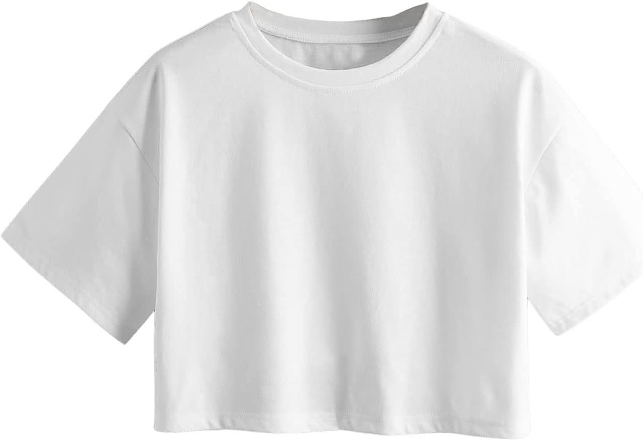 SweatyRocks Women's Short Sleeve Crop Top Round Neck Graphic Print Drop Shoulder T Shirt | Amazon (US)