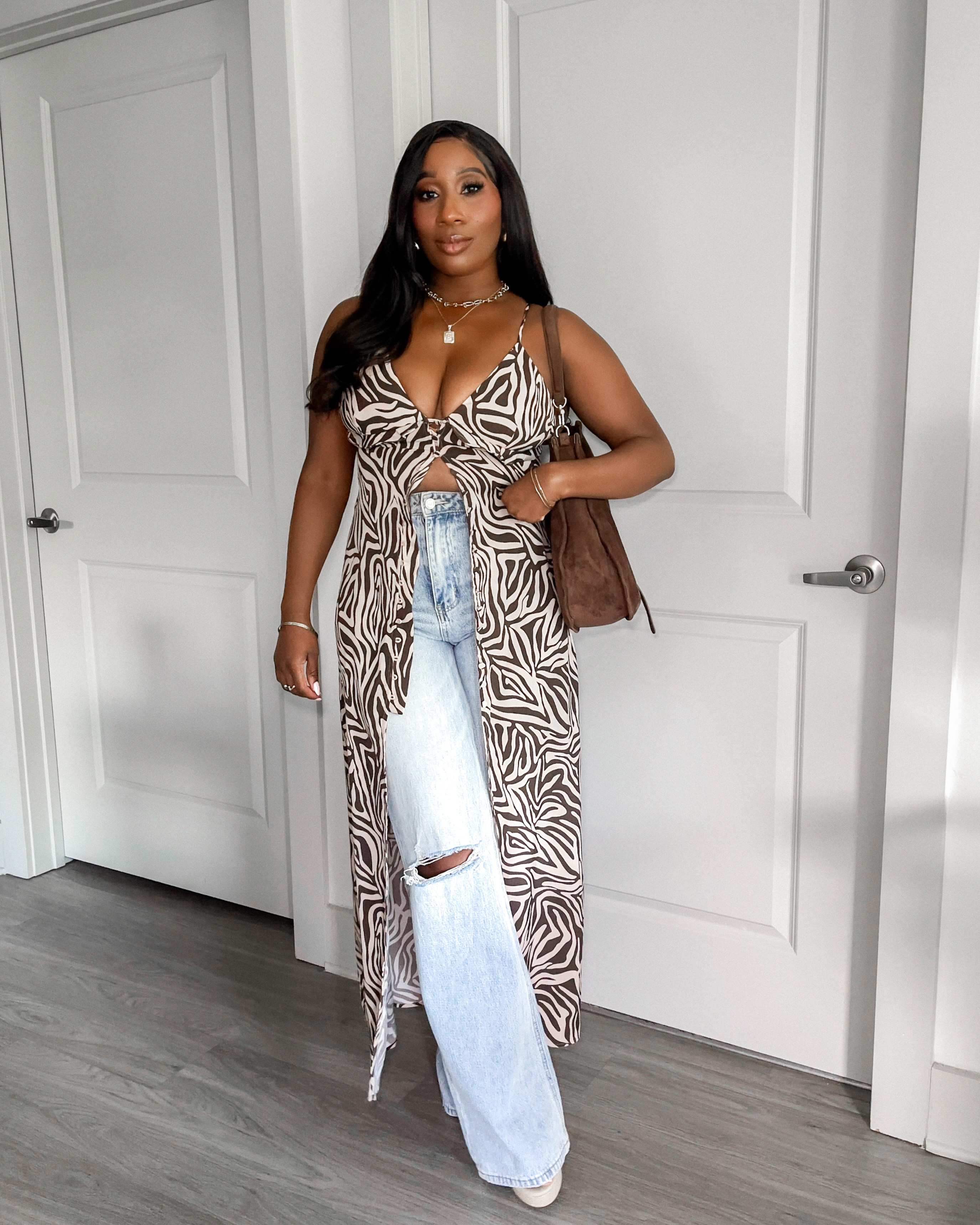 End of summer style! Zebra Maxi top Medium and Ripped jeans (similar style) size 28. Use code: BRITTNEY35 for 35% off the top! 

OOTD, style inspo, outfit inspo, outfit ideas, VICI  

 #LTKootd #LTKSeasonal #LTKSaleAlert