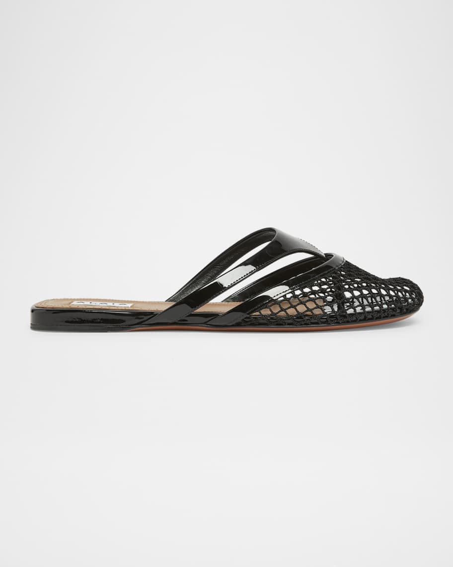 ALAIA Net Leather Thong Mules | Neiman Marcus