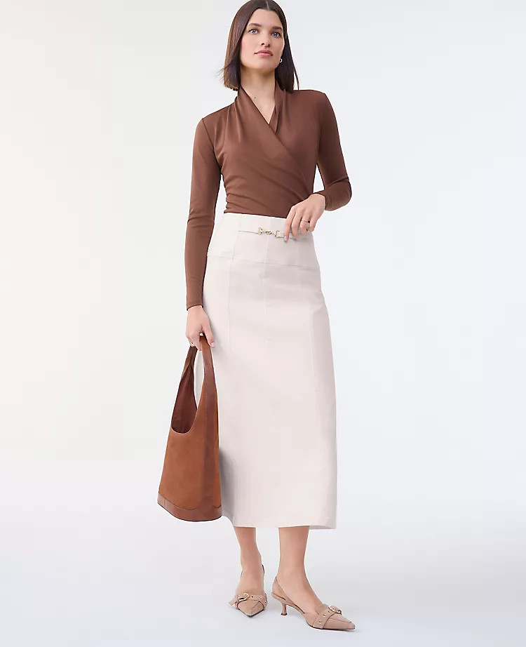 Horsebit Denim Midi Skirt | Ann Taylor
