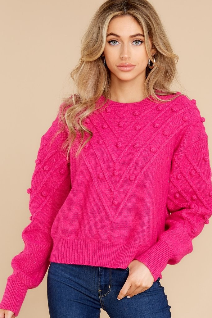 Flirtatious Ways Hot Pink Pom Pom Sweater | Red Dress 
