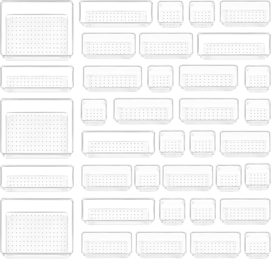 Vtopmart 37 Stücke Schubladen Ordnungssystem mit 4 Größen, Schubladen Organizer, Klar Kunststo... | Amazon (DE)