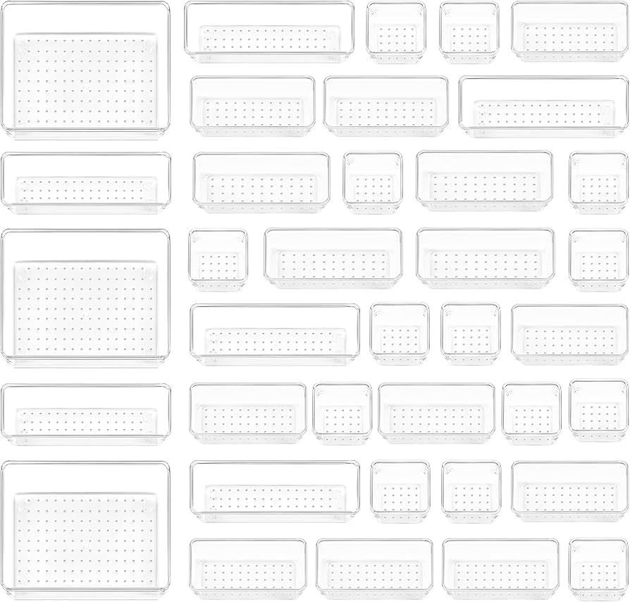 Vtopmart 37 Stücke Schubladen Ordnungssystem mit 4 Größen, Schubladen Organizer, Klar Kunststo... | Amazon (DE)