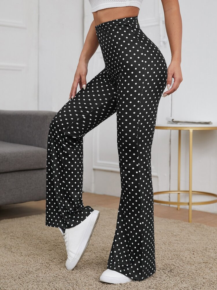 EMERY ROSE High Waist Polka Dot Flare Leg Pants | SHEIN