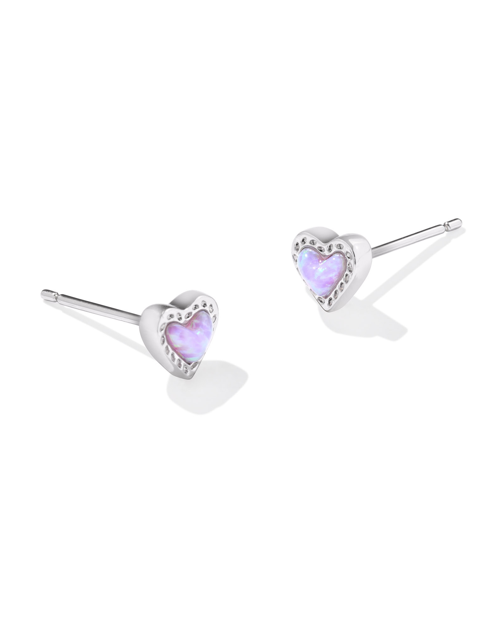 Mini Ari Heart Silver Stud Earrings in Bubblegum Pink Kyocera Opal | Kendra Scott | Kendra Scott