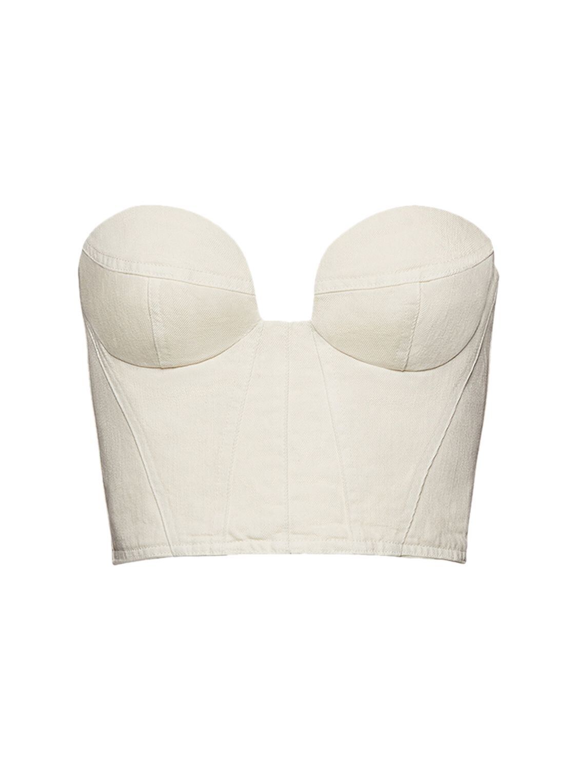 Magda Butrym - Cotton denim stitched corset top - Cream | Luisaviaroma | Luisaviaroma