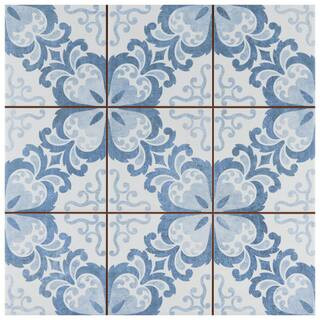 Merola Tile Harmonia Floral Lattice Blue 13 in. x 13 in. Ceramic Floor and Wall Tile (12.19 sq. f... | The Home Depot