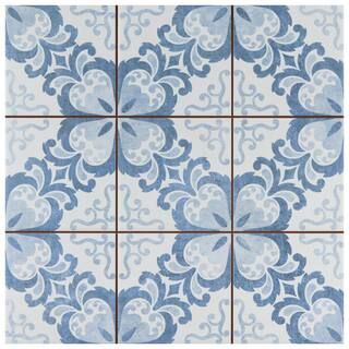 Merola Tile Harmonia Floral Lattice Blue 13 in. x 13 in. Ceramic Floor and Wall Tile (12.19 sq. f... | The Home Depot