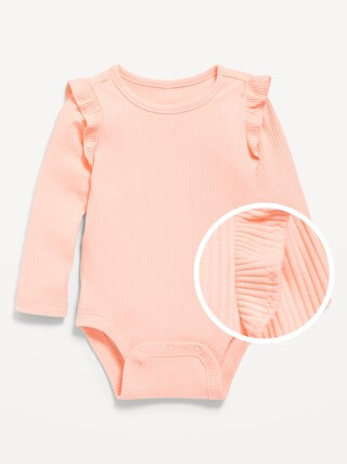 Long-Sleeve Ribbed Ruffle-Trim Bodysuit for Baby | Old Navy (US)