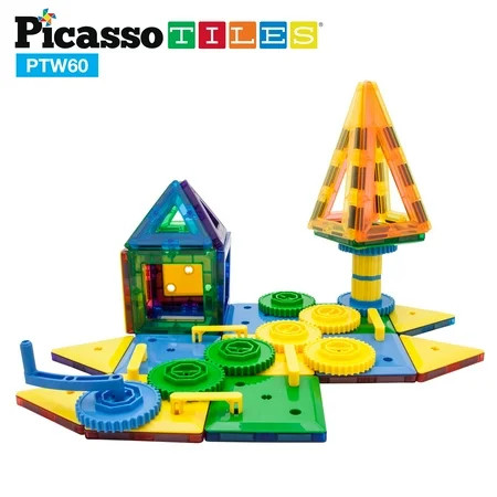 PicassoTiles 60 Piece Magnetic Wheel/Gear STEM Building Block Set PTW60 | Walmart (US)