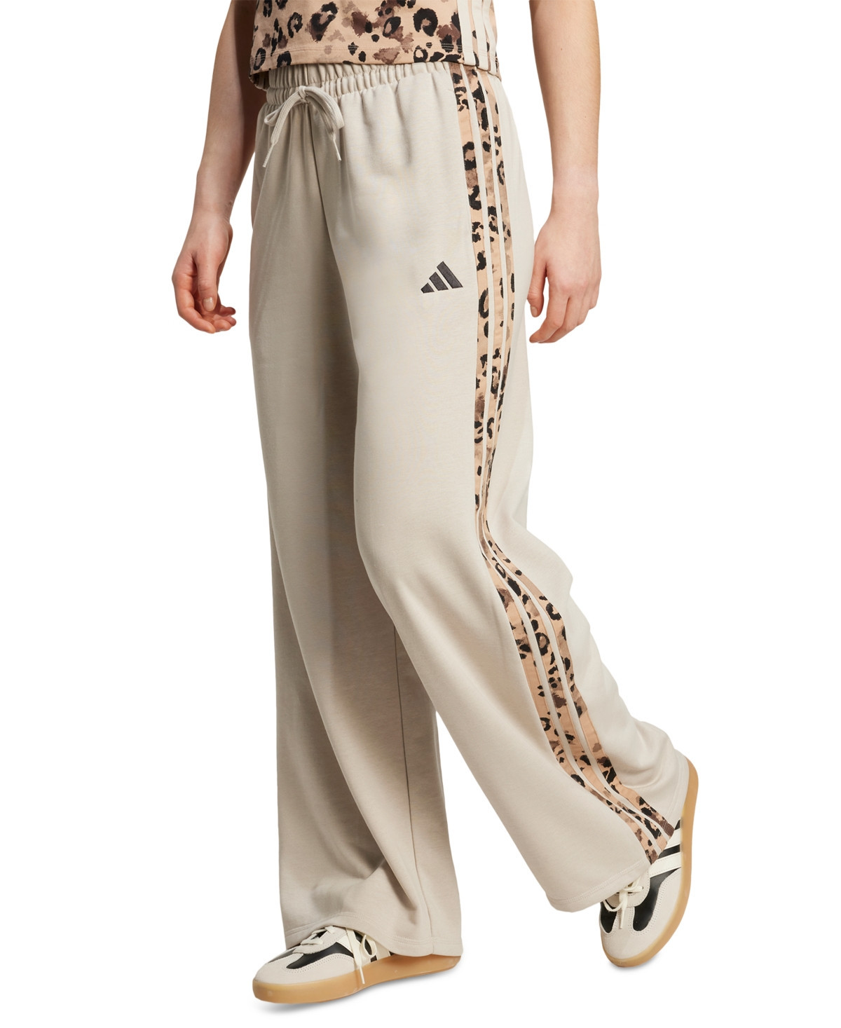 adidas Women's Leopard-Print Stripes Relaxed Wide-Leg Pants - Wonder Alumina/multicolor | Macy's