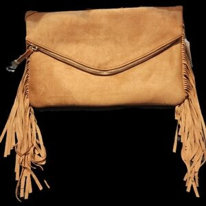 Cato brown faux suede crossbody/clutch with fringes | Poshmark