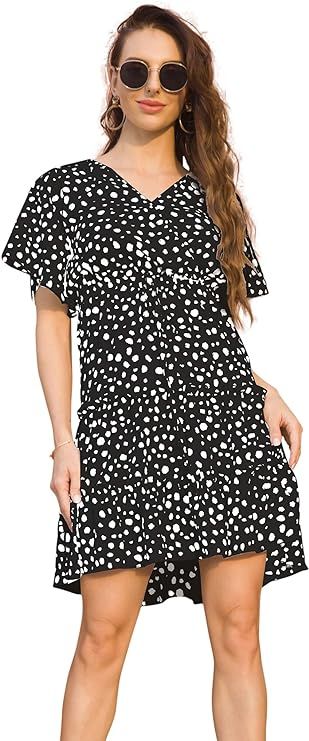 Spmor Women's Short Sleeve Dress Casual Print Dresses | Amazon (US)