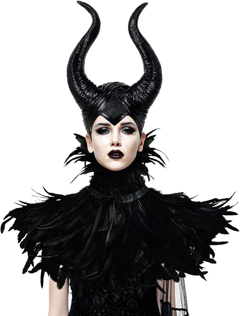 daisen Women's Black Crow Costume Feather Cape Shawl with Maleficent Horns For Men | Amazon (US)
