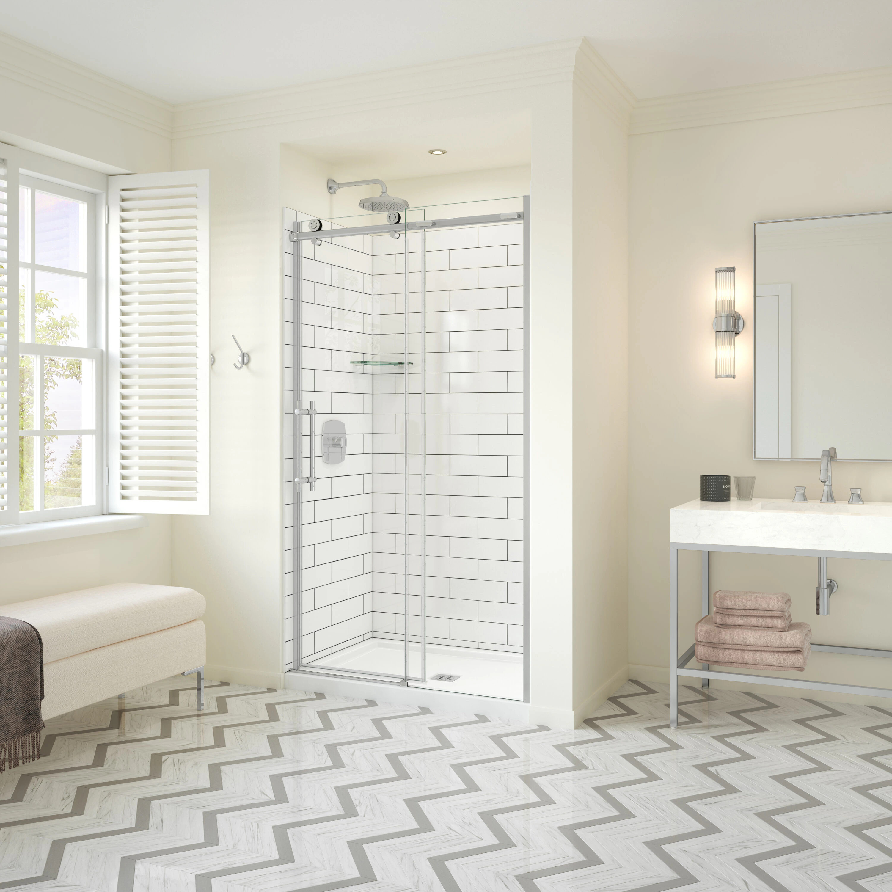 MAAX Odyssey Chrome 45-in to 47-in W x 78-in H Frameless Clear Glass Sliding Soft Close Shower door one_size | 137421-900-084-000 | Lowe's