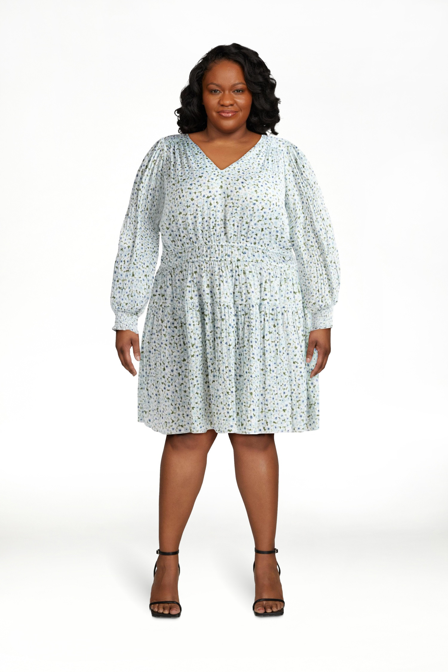 Scoop Women's and Women's Plus Crinkle Satin V-Neck Shirred Mini Dress with Long Sleeves, Sizes X... | Walmart (US)