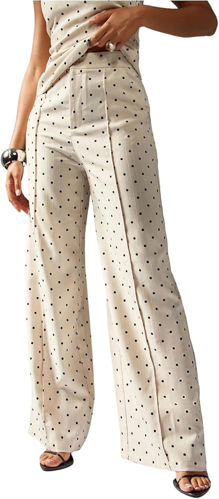 MakeMeChic Women's Polka Dots High Waist Dress PantsWork Office Wide Leg Trousers | Amazon (US)