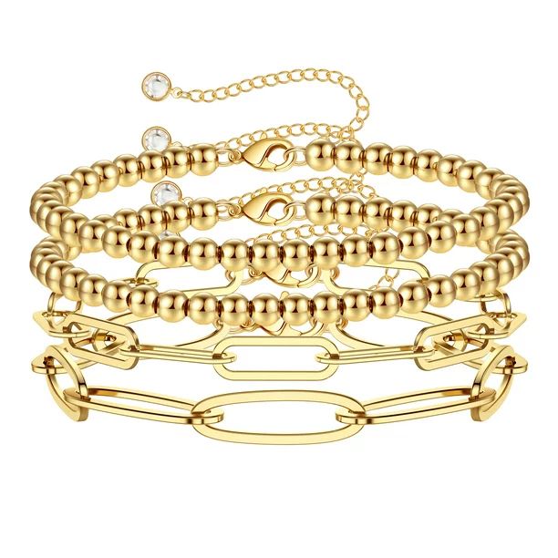 TINGN Gold Beaded Bracelets for Women Cute Round Beaded Gold Bracelets | Walmart (US)