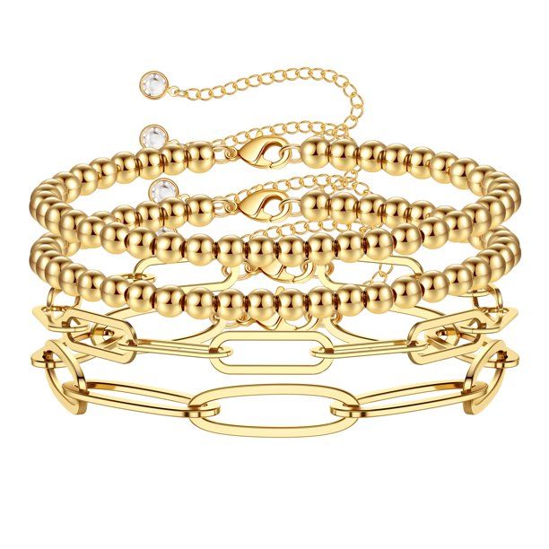 TINGN Gold Beaded Bracelets for Women Cute Round Beaded Gold Bracelets | Walmart (US)