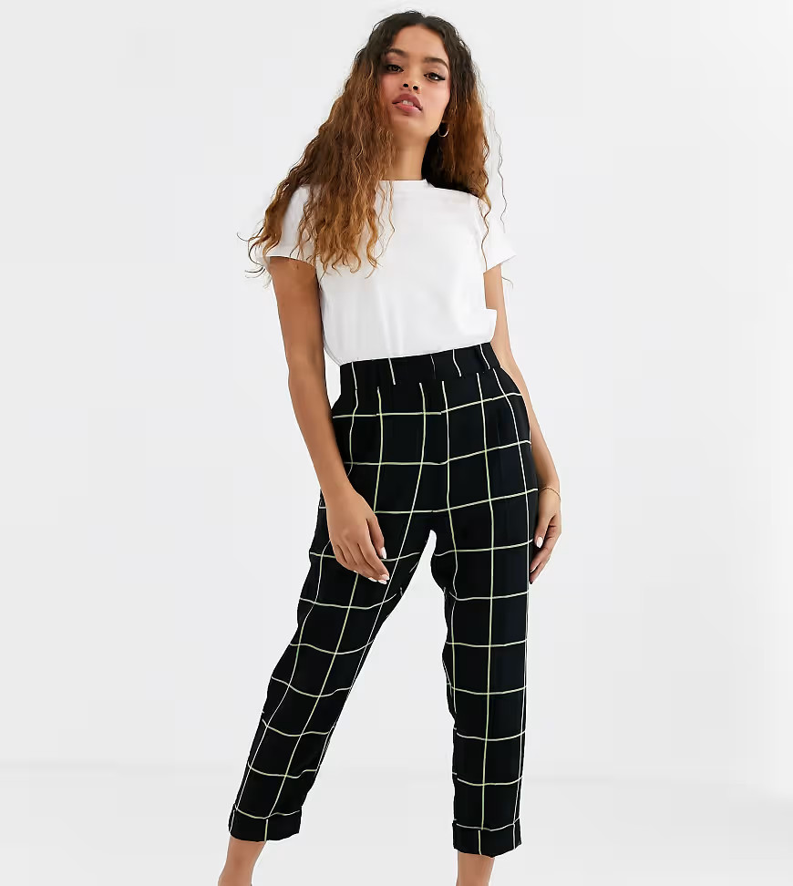 ASOS DESIGN petite neon grid check dream tapered suit trousers-Multi | ASOS (Global)