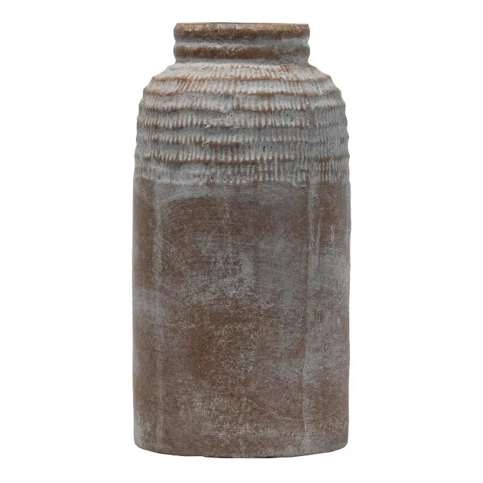 Antique Brown Terracotta Decorative Vase with Whitewashed Finish - Foreside Home & Garden | Target