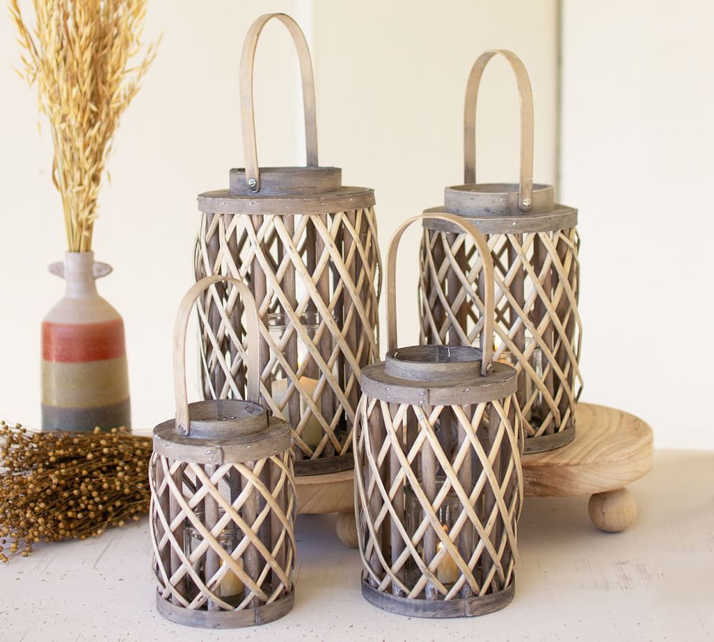 Gray Willow Lanterns With Glass Cylinder, Set of 4 | Pottery Barn (US)
