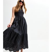 Women's Black Rib Racerback Broderie Anglaise Embroidered Midi Dress New Look | New Look (UK)
