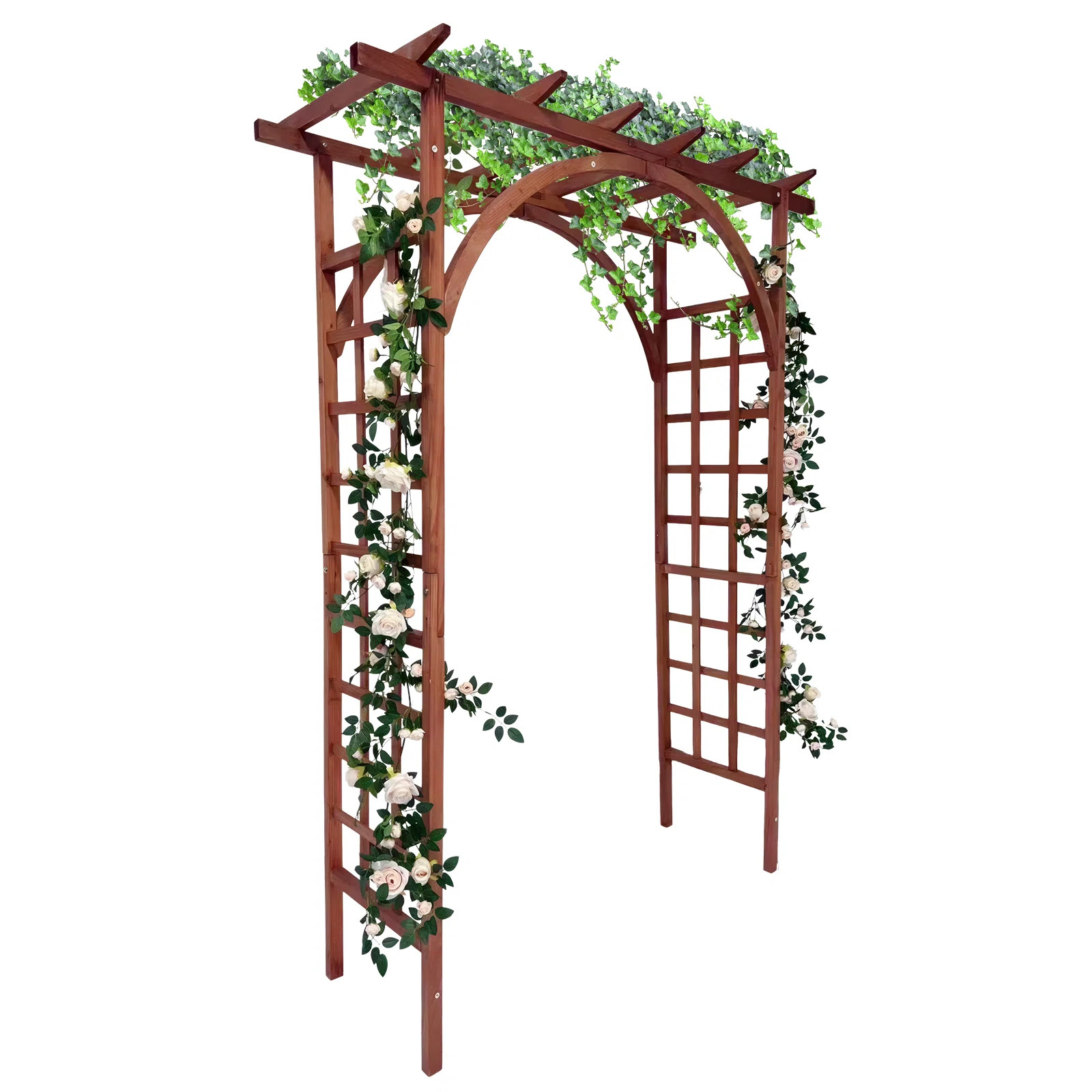 7 Ft Wooden Garden Arbor Trellis, Solid Fir Wood Arbor with Arch Top and Flat Top Design for Clim... | Wayfair North America