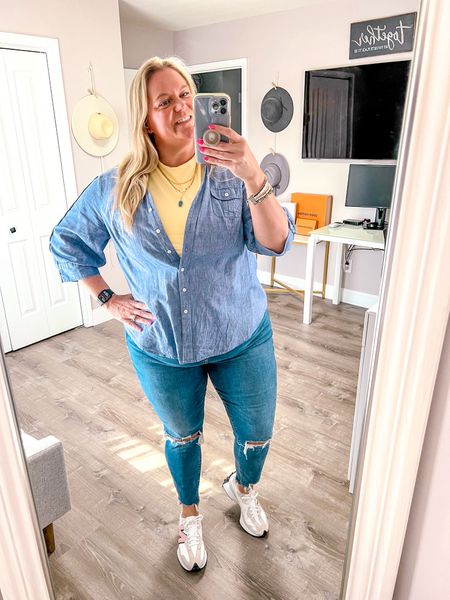Casual date night outfit for us curvy gals

I’m loving all the denim on denim outfits so decided to style one for our date night out. I wanted to bring some spring into the outfit so added this yellow tank top under a denim shirt and wore with my super skinny ankle jeans made for our curves. I added a long necklace and keep it casual with my new balance 327 sneakers. A must have sneaker for spring! 

New balance sneakers 
Spring shoes 
Casual shoes
Athleisure 
Plus size jeans
Abercrombie jeans 
Plus size outfit 
Jeans outfit
Spring outfit
Summer outfit 


#LTKshoecrush #LTKplussize #LTKover40