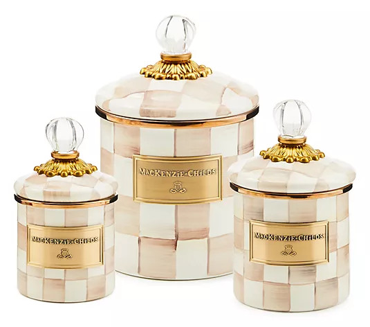 MacKenzie- Childs Set of 3 Enamel Canisters, Mini Demi and Small | QVC