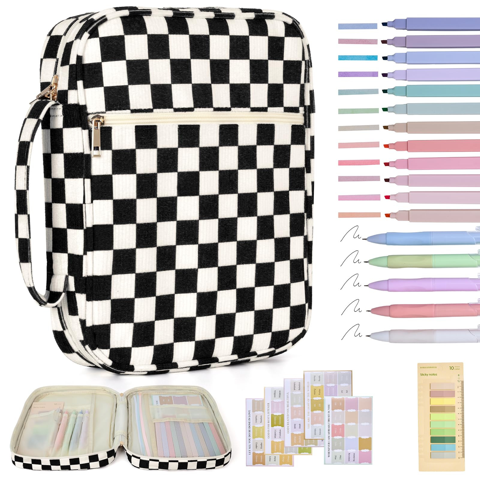 Bible Cover Case for Women Corduroy Bible Case for Girls Checkered Large Bible Cover with Handle ... | Amazon (US)