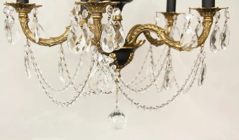 Vintage Petite Black Chandelier-Antique 5 Arm Brass Chandelier-Vintage Lighting-Spanish Chandelie... | Etsy (US)