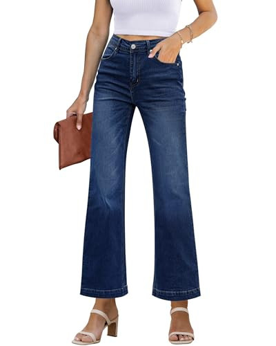 GRAPENT Jeans Womens High Waisted Flare Jeans Going Out Pants Denim Outfit for Women High Waist Wide Leg Pants for Women High Waisted Wide Leg Pants Color Petite Indigo SkyBlue Size M Medium | Amazon (US)
