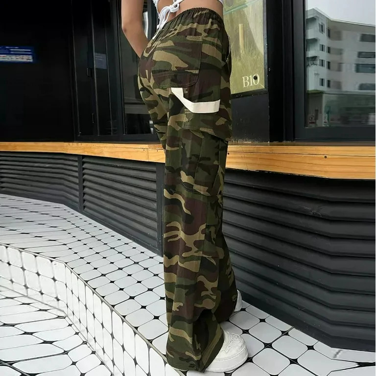 Kmdttou Cargo Plus Size Pants Women Baggy wide leg Camouflage Overalls For Denim Spring And NNew ... | Walmart (US)