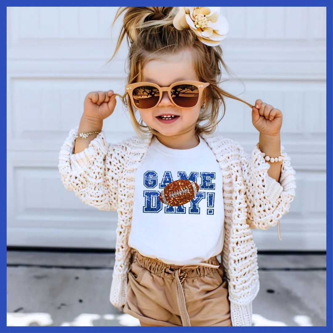 Game Day Toddler Short Sleeve, Fancy Game Day Shirt for Kids, Blue Football Colors Game Day Toddl... | Etsy (US)