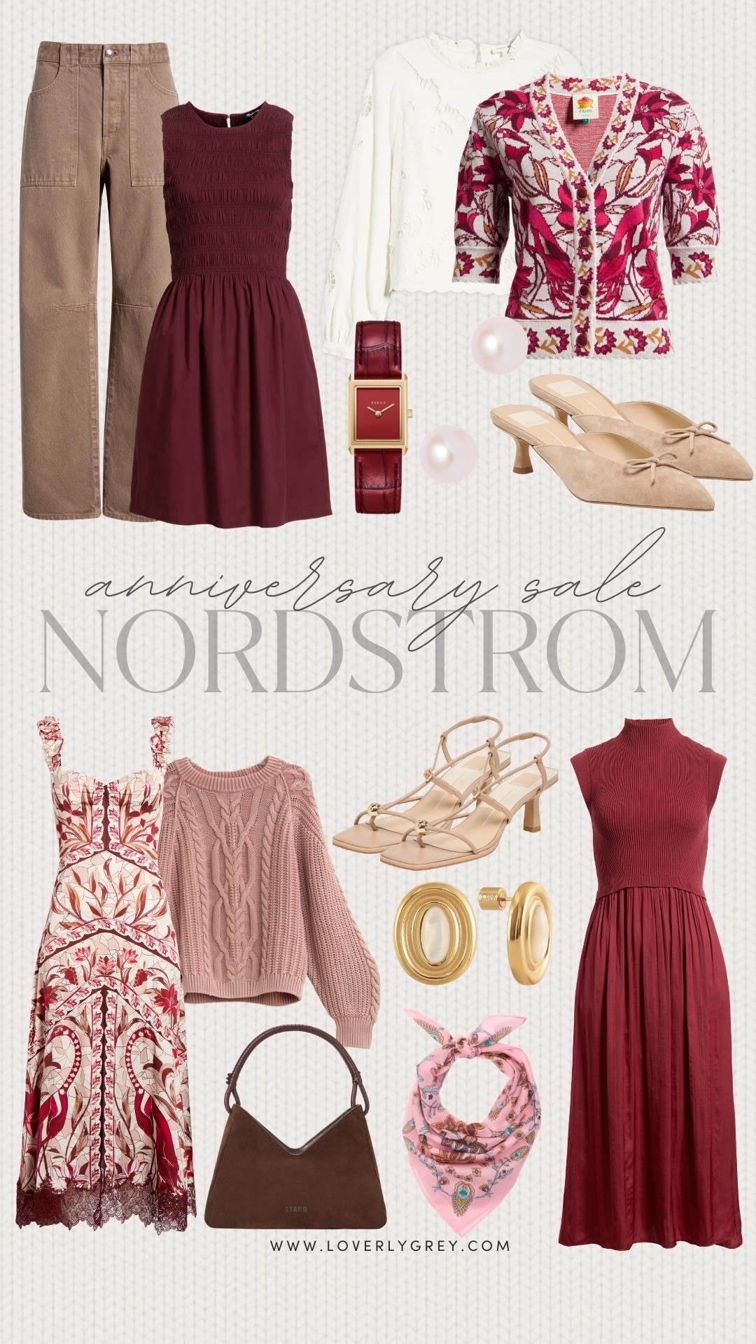 This cranberry color palette 😍👏🏻 so good for fall! These pieces and designers are great quality that make your fall wardrobe so fun with lots of textures and silhouettes! 

Loverly grey, nsale 2026, Nordstrom anniversary sale, free people, farm Rio, Madewell, Strappy heels

#LTKSeasonal #LTKSaleAlert