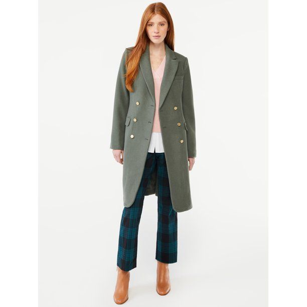 Free Assembly Women's Double Breasted Coat, Midweight | Walmart (US)