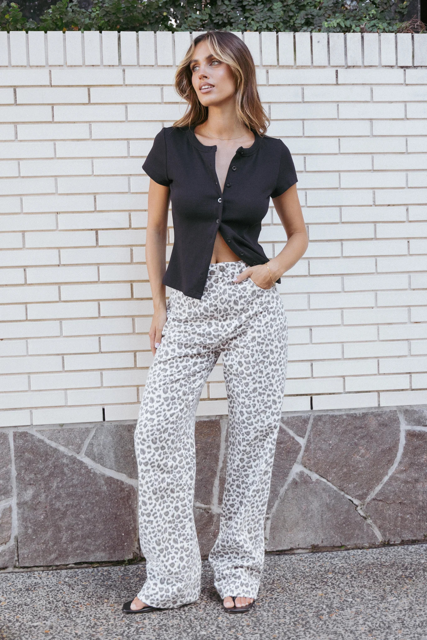 Leila Printed Wide Leg Jean - Leopard | Petal & Pup (US)