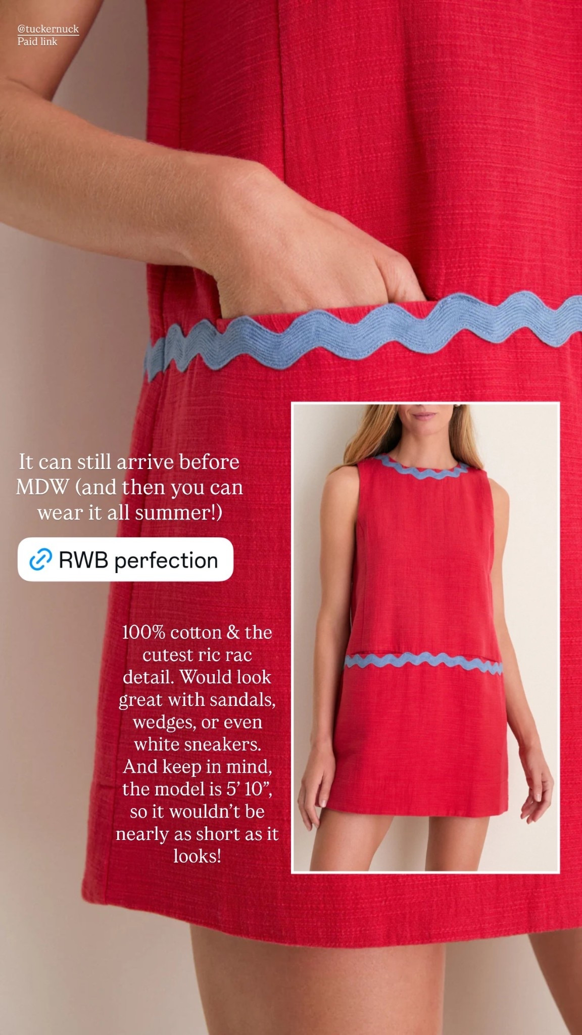 Red, white, and blue dress that can still arrive before MDW (and then you can wear it all summer!)🇺🇸

100% cotton & the cutest ric rac detail. Would look great with sandals, wedges, or even white sneakers. And keep in mind, the model is 5’ 10”, so it wouldn’t be nearly as short as it looks!

Classic style, preppy, Americana outfit, Tuckernuck

#LTKSeasonal #LTKootd