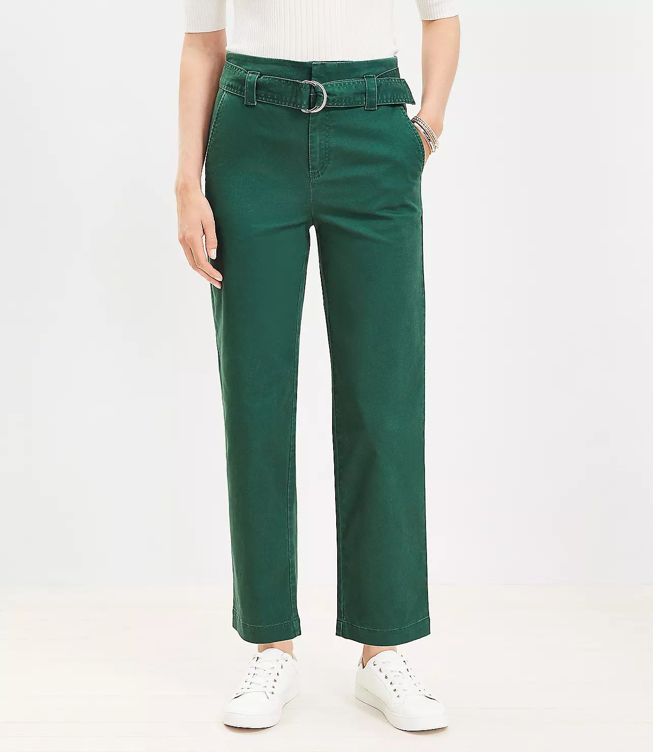 Belted Straight Pants in Twill | LOFT