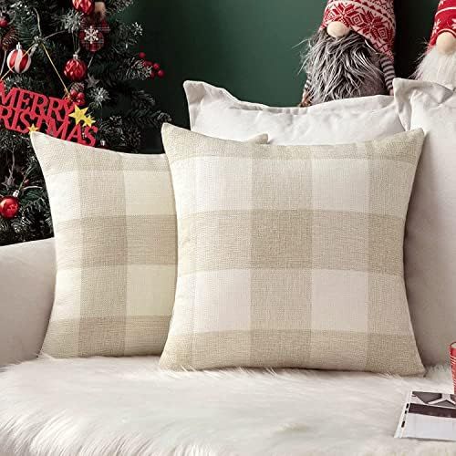 MIULEE Pack of 2 Christmas Retro Checkers Plaids Polyester Linen Soft Soild Square Throw Pillow C... | Amazon (US)