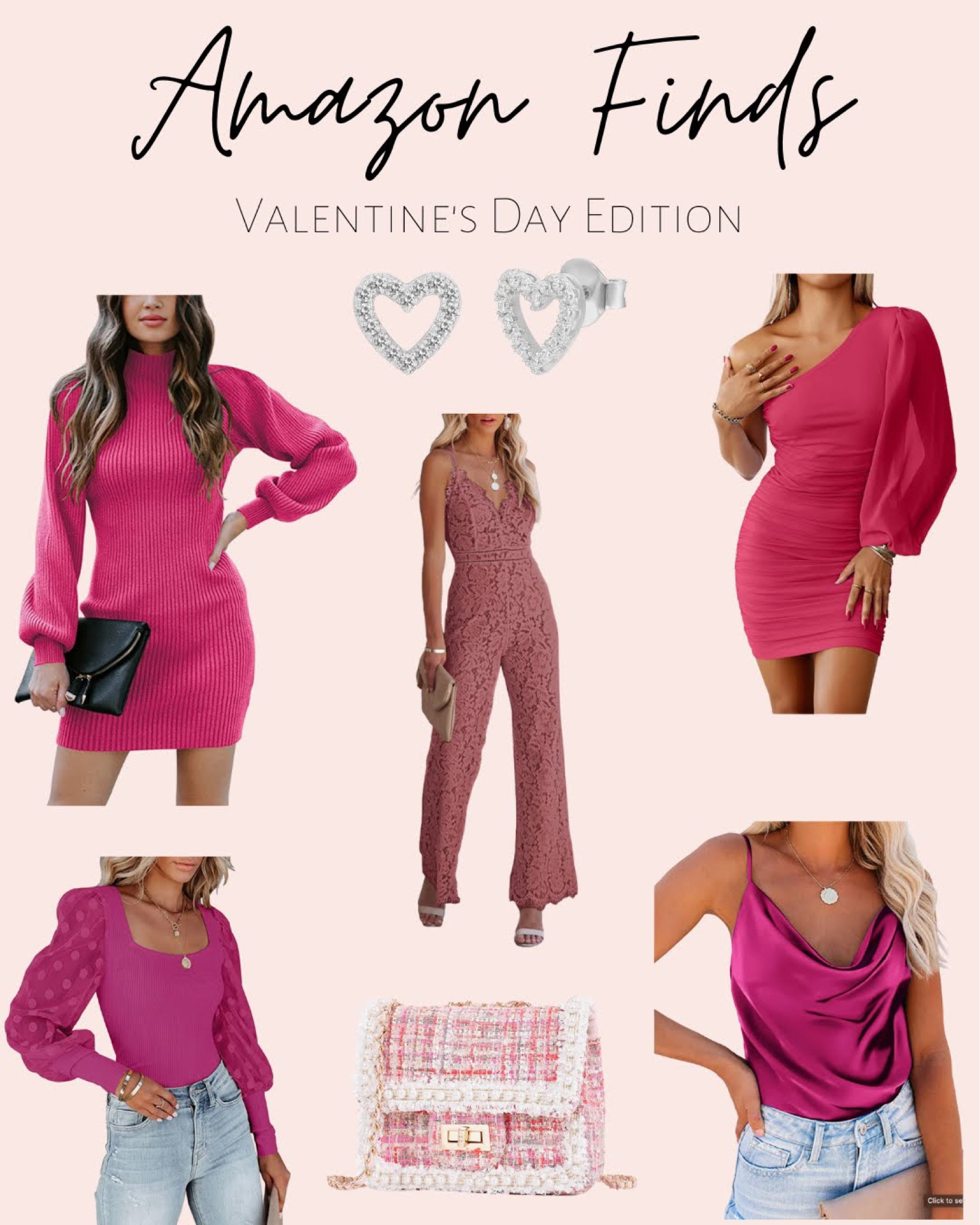 Amazon Finds
Amazon Dress
Amazon Pink Dress
Pink jumpsuit
Pink top
Pink purse
tweed purse
heart earrings 
heart jewelry

See my page for red finds!

#LTKstyletip #LTKSeasonal #LTKunder50