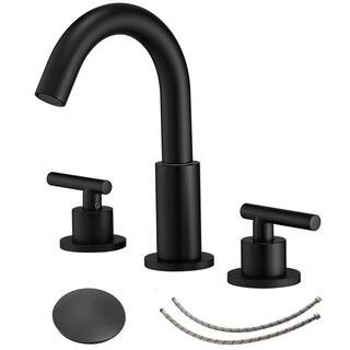BWE 8 in. Widespread Double Handle Bathroom Faucet With Pop-up Drain Assembly in Matte Black A-91... | The Home Depot