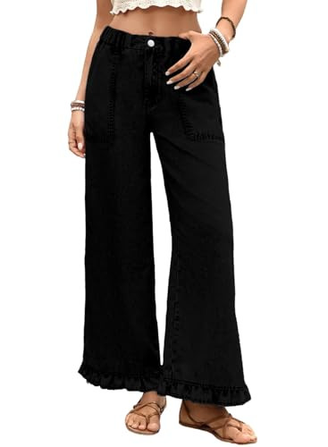 Astylish Wide Leg Jeans for Women Stretch High Wasited Baggy Trendy Denim Jean Ruffle Hem Pants | Amazon (US)