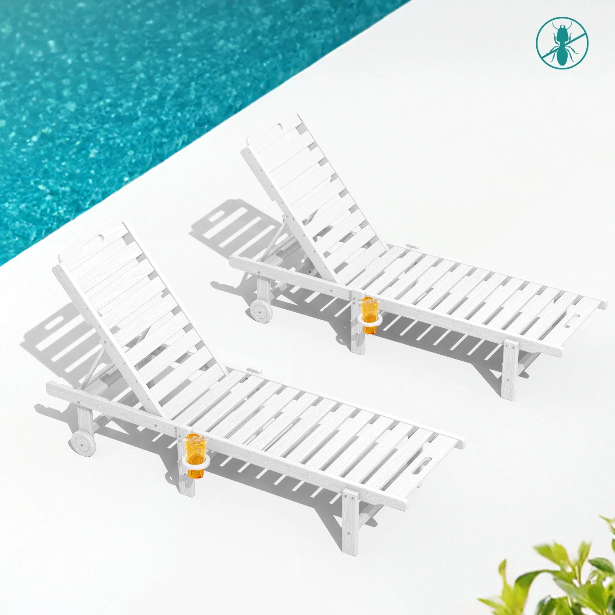 SERWALL Outdoor Chaise Lounge Set of 2, Adjustable Patio Chaise Lounge, HDPE Lounge Chair with Ro... | Walmart (US)