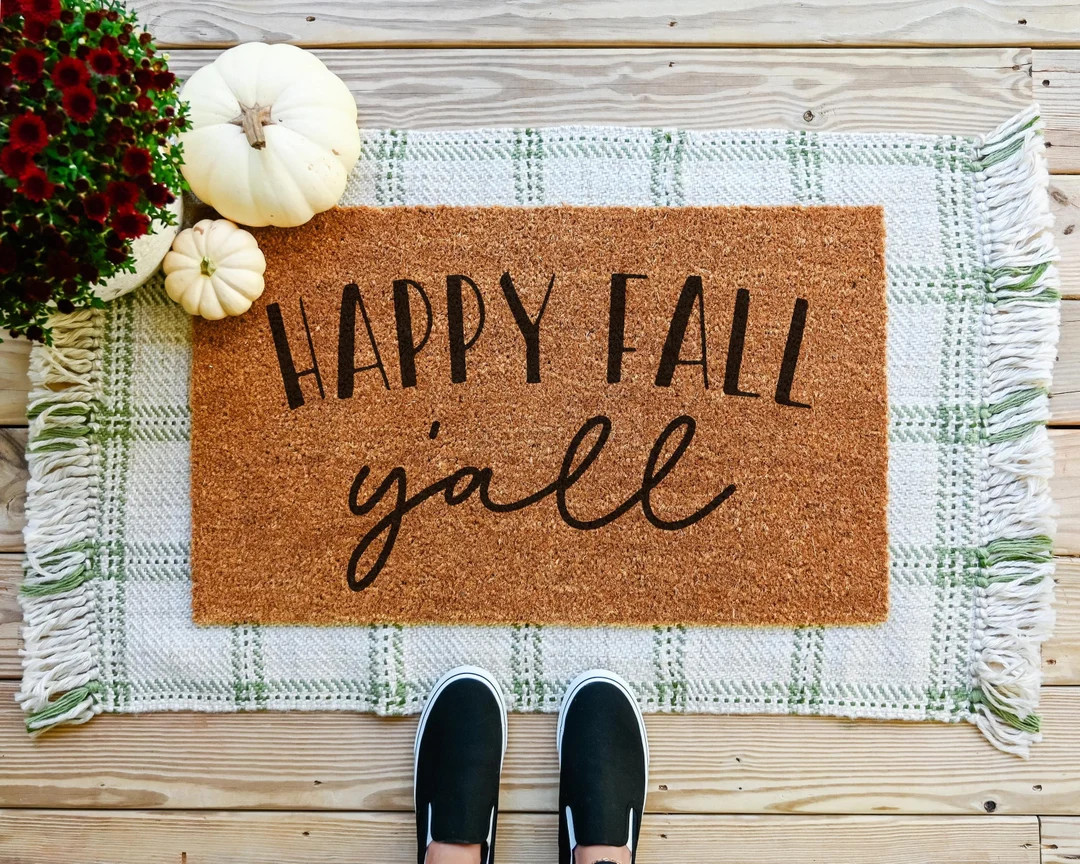 Happy Fall Yall Doormat, Fall Front Porch Decor, Fall Welcome Mat, Fall Outdoor Mat, Front Door M... | Etsy (US)