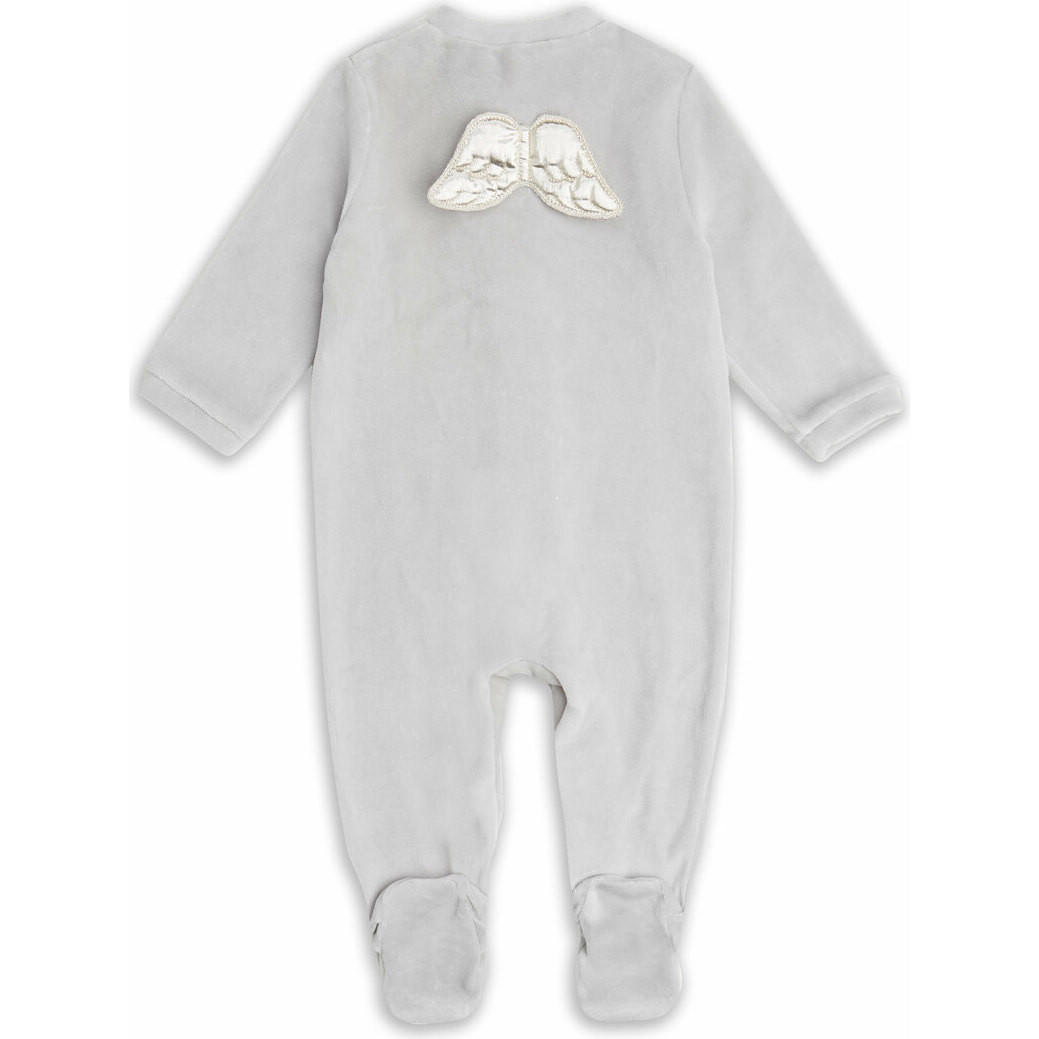 Angel Wing Velour Sleepsuit in Grey - Marie-Chantal Rompers | Maisonette | Maisonette